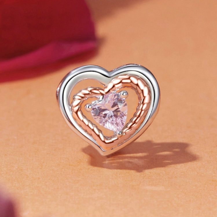 S925 Sterling Silver Electroplated Rose Gold Heart Hollow DIY Beads(BSC1009) - Jewelry Accessories by PMC Jewellery | Online Shopping South Africa | PMC Jewellery | Buy Now Pay Later Mobicred