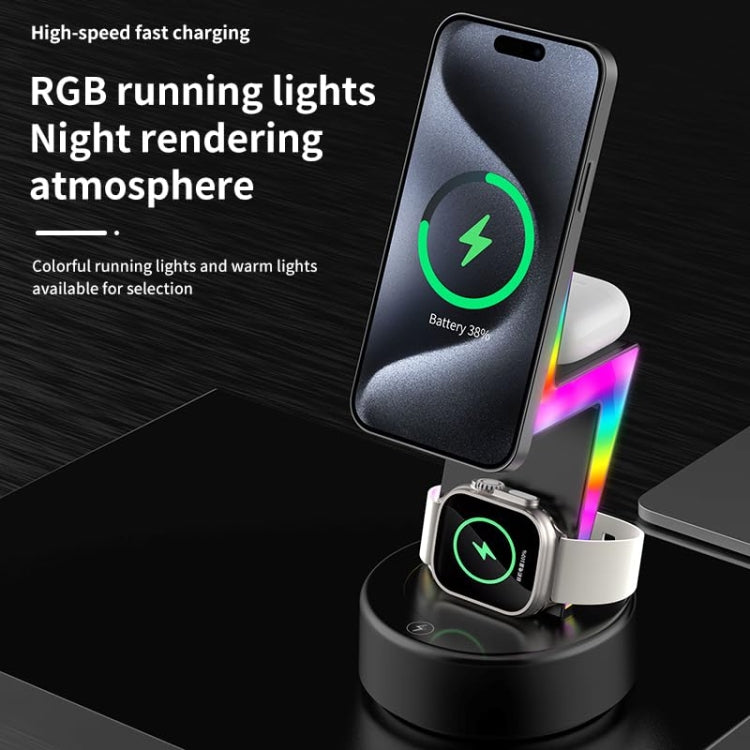 For Apple Series 3 In 1 RGB Light Magsafe Magnetic Mobile Phone Holder Wireless Charger(Black) - Wireless Charger by PMC Jewellery | Online Shopping South Africa | PMC Jewellery | Buy Now Pay Later Mobicred