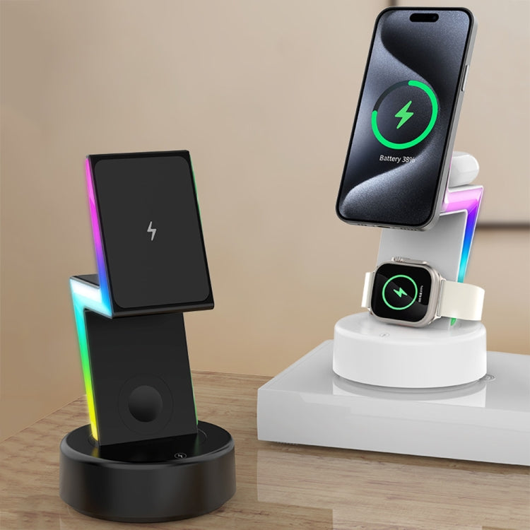 For Apple Series 3 In 1 RGB Light Magsafe Magnetic Mobile Phone Holder Wireless Charger(White) - Wireless Charger by PMC Jewellery | Online Shopping South Africa | PMC Jewellery | Buy Now Pay Later Mobicred