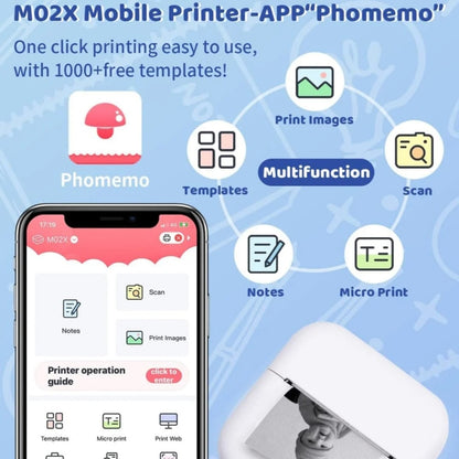 Phomemo M02X Inkless Pocket Printer Bluetooth Thermal Portable Sticker Maker Machine(White) - Printer by Phomemo | Online Shopping South Africa | PMC Jewellery | Buy Now Pay Later Mobicred