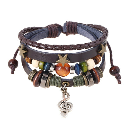 Simple Multi-Layer Beaded Leather Bracelet Personalized Musical Note Charm Bracelet(Brown) - Bracelets by PMC Jewellery | Online Shopping South Africa | PMC Jewellery | Buy Now Pay Later Mobicred