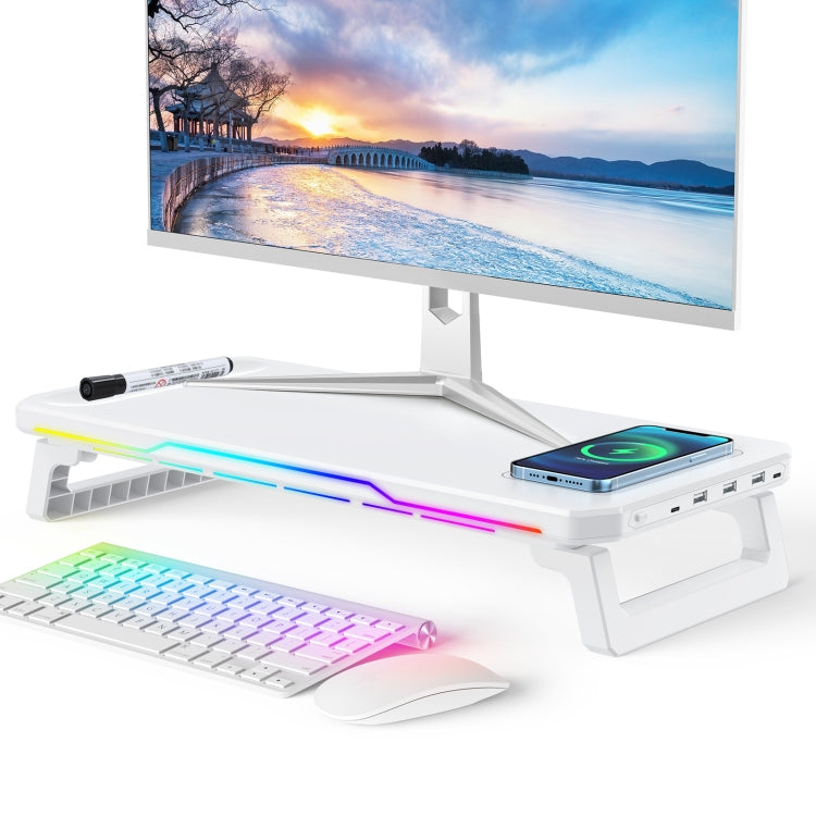 RGB Computer Monitor Stand Riser 3 USB 2.0 +1 Type-C Ports, Spec: Wireless Charging White - Laptop Stand by PMC Jewellery | Online Shopping South Africa | PMC Jewellery | Buy Now Pay Later Mobicred