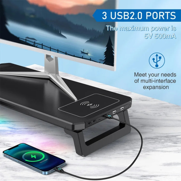 RGB Computer Monitor Stand Riser 3 USB 2.0 +1 Type-C Ports, Spec: Wireless Charging White - Laptop Stand by PMC Jewellery | Online Shopping South Africa | PMC Jewellery | Buy Now Pay Later Mobicred