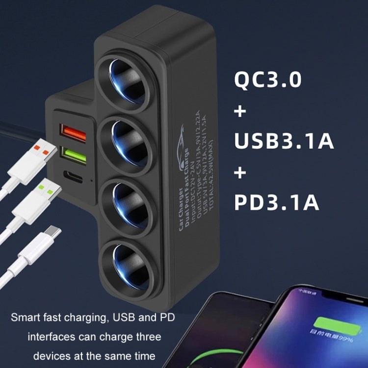 1 to 4 Q3.0 Car Cigarette Lighter Fast Charging 120W Car Conversion Plug(BY-1369) - Car Charger by PMC Jewellery | Online Shopping South Africa | PMC Jewellery | Buy Now Pay Later Mobicred