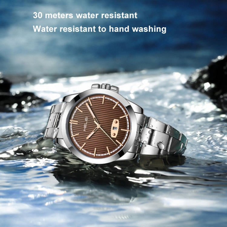 HELEI H9026A-G Men Waterproof Quartz Watch Stainless Steel Calendar Automatic Display Watch(Dark Brown) - Metal Strap Watches by HELEI | Online Shopping South Africa | PMC Jewellery | Buy Now Pay Later Mobicred