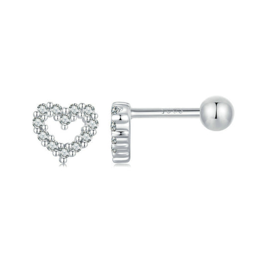 S925 Sterling Silver Threaded Heart Zircon Earrings(SCE1727) - Stud Earrings & Earrings by PMC Jewellery | Online Shopping South Africa | PMC Jewellery | Buy Now Pay Later Mobicred