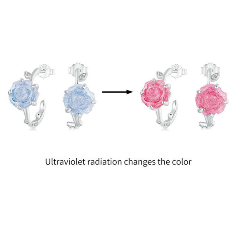 S925 Sterling Silver Ultraviolet Color-Changing Rose Earrings(SCE1729) - Stud Earrings & Earrings by PMC Jewellery | Online Shopping South Africa | PMC Jewellery | Buy Now Pay Later Mobicred