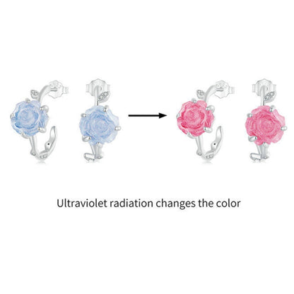 S925 Sterling Silver Ultraviolet Color-Changing Rose Earrings(SCE1729) - Stud Earrings & Earrings by PMC Jewellery | Online Shopping South Africa | PMC Jewellery | Buy Now Pay Later Mobicred