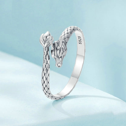 S925 Sterling Silver Dragon Vintage Winding Open Adjustable Ring(SCR1018-E) - Rings by PMC Jewellery | Online Shopping South Africa | PMC Jewellery | Buy Now Pay Later Mobicred