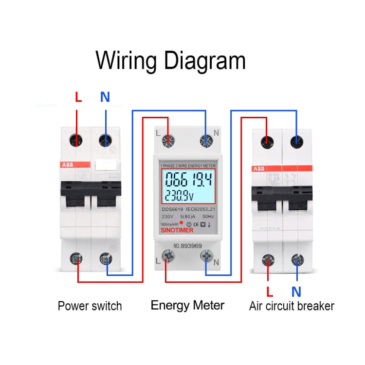 SINOTIMER  DDS6619 80A 230V Din Rail Single Phase Energy Meter Voltage Current Power Meter With Backlight - Other Tester Tool by SINOTIMER | Online Shopping South Africa | PMC Jewellery | Buy Now Pay Later Mobicred