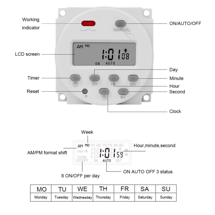 SINOTIMER CN101S-5V 1 Second Interval Digital LCD Timer Switch 7 Days Weekly Programmable Time Relay - Switch by SINOTIMER | Online Shopping South Africa | PMC Jewellery | Buy Now Pay Later Mobicred