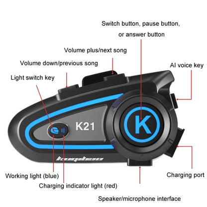 KUQIBAO Motorcycle Helmet Long-lasting Waterproof Bluetooth Headset with Light(Soft Microphone) - Motorcycle Walkie Talkie by KUQIBAO | Online Shopping South Africa | PMC Jewellery | Buy Now Pay Later Mobicred