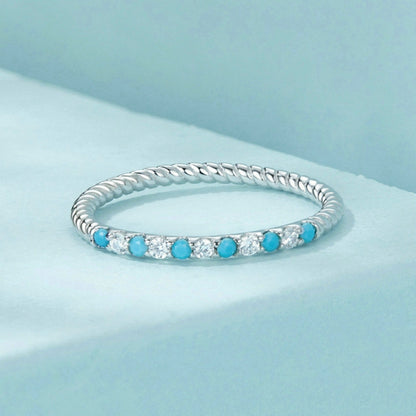 S925 Sterling Silver Platinum Zircon Vintage Blue Turquoise Ring(No.6) - Rings by PMC Jewellery | Online Shopping South Africa | PMC Jewellery | Buy Now Pay Later Mobicred