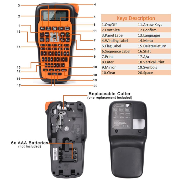 Phomemo E1000 Handheld Industrial Label Maker Thermal Transfer Printer with Keyboard, US Plug(Orange) - Printer by Phomemo | Online Shopping South Africa | PMC Jewellery | Buy Now Pay Later Mobicred