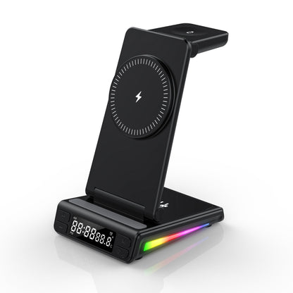 5-in-1 Desktop Magnetic Wireless Charger with Clock and Temperature Display for Smartphones / Watches / Earphones(Black) - Wireless Charger by PMC Jewellery | Online Shopping South Africa | PMC Jewellery | Buy Now Pay Later Mobicred