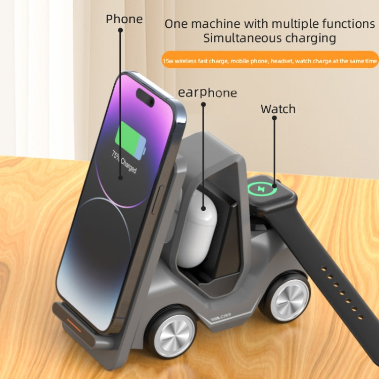 T20S 3-In-1 15W Small Forklift-Shaped Desktop Wireless Charger With LED Atmosphere Light(Gray) - Wireless Charger by PMC Jewellery | Online Shopping South Africa | PMC Jewellery | Buy Now Pay Later Mobicred