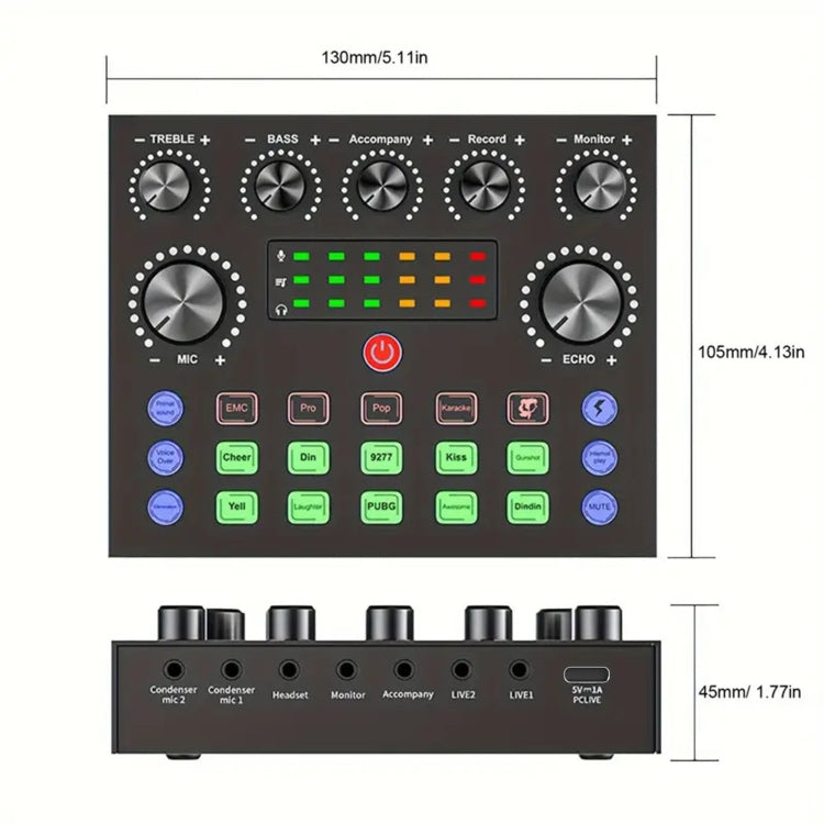 V8S Audio Mixer Live Voice Changer External Sound Card, Color: Gold Triangle Set - Live Sound Effects Processors by PMC Jewellery | Online Shopping South Africa | PMC Jewellery | Buy Now Pay Later Mobicred