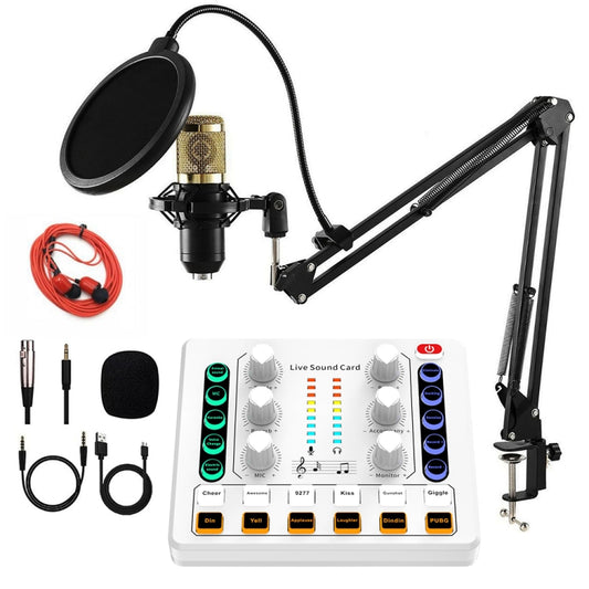 M8 Recording And Singing Live Bluetooth Sound Card Set, Color: White+Gold Cantilever Earphone - Live Sound Effects Processors by PMC Jewellery | Online Shopping South Africa | PMC Jewellery | Buy Now Pay Later Mobicred