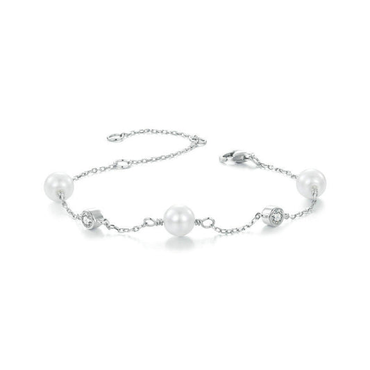 S925 Sterling Silver With White Moissanite Pearl Bracelet(MSB017) - Bracelets by PMC Jewellery | Online Shopping South Africa | PMC Jewellery | Buy Now Pay Later Mobicred