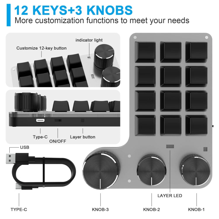 3 Knobs Wired 12 Keys Customized Drawing Programming Keypad With Volume Modulation(Black) - Mini Keyboard by PMC Jewellery | Online Shopping South Africa | PMC Jewellery | Buy Now Pay Later Mobicred