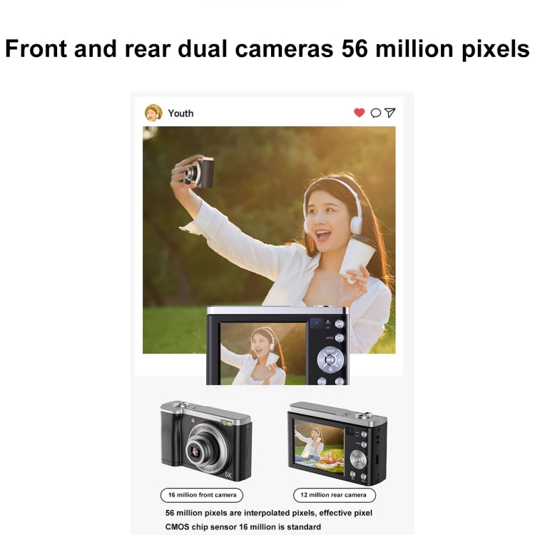 DC305X 5K/30FPS 2.8-Inch HD Shooting 5X Optical Zoom Anti-Shake Digital Camera, Color: Black UK Plug - Children Cameras by PMC Jewellery | Online Shopping South Africa | PMC Jewellery | Buy Now Pay Later Mobicred