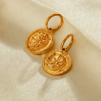 OPK GE916 1pair Simple Stainless Steel Round Plaque Earrings Gold Plated Stud Earrings Accessories - Stud Earrings & Earrings by OPK | Online Shopping South Africa | PMC Jewellery | Buy Now Pay Later Mobicred