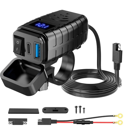 PD3.0 Motorcycle USB Mobile Phone Charger Digital Voltage Meter with Switch(Blue Screen) - Battery Charger by PMC Jewellery | Online Shopping South Africa | PMC Jewellery | Buy Now Pay Later Mobicred