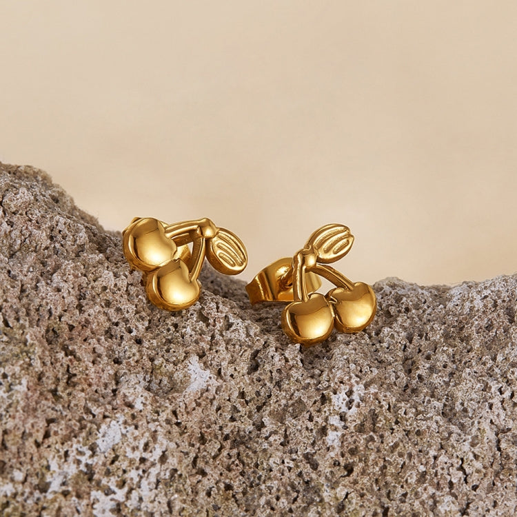 OPK GE943 1pair Stainless Steel Simple Delicate Cherry Earrings(Gold) - Stud Earrings & Earrings by OPK | Online Shopping South Africa | PMC Jewellery | Buy Now Pay Later Mobicred