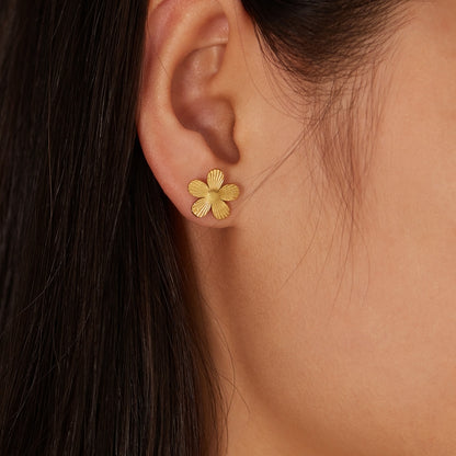 OPK GE941 1pair Vintage Stainless Steel Flower Earrings(Gold) - Stud Earrings & Earrings by OPK | Online Shopping South Africa | PMC Jewellery | Buy Now Pay Later Mobicred