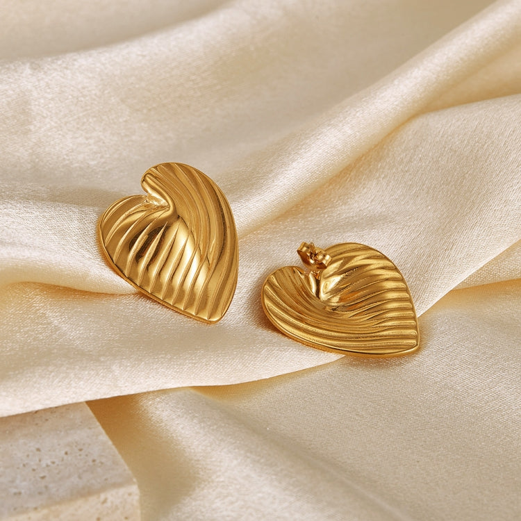 OPK GE938 1pair Simple Stainless Steel Heart Ruffled Earrings - Stud Earrings & Earrings by OPK | Online Shopping South Africa | PMC Jewellery | Buy Now Pay Later Mobicred