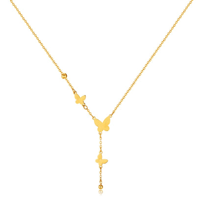 OPK GX2440 Butterfly Tassel Necklace Stainless Steel Chain(Gold) - Necklaces & Pendants by OPK | Online Shopping South Africa | PMC Jewellery | Buy Now Pay Later Mobicred