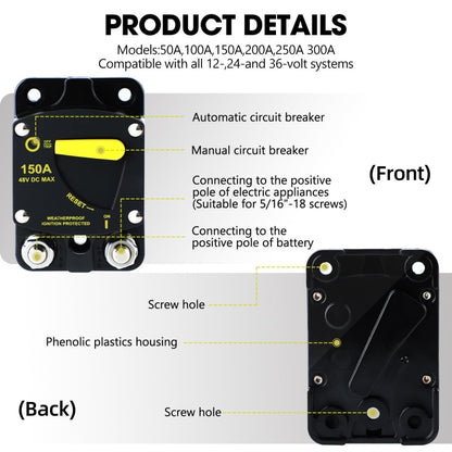 RV Yacht Manual Reset Ignition Protection Fuse Switch With Terminal Accessories, Current: 100A - Fuse by PMC Jewellery | Online Shopping South Africa | PMC Jewellery | Buy Now Pay Later Mobicred