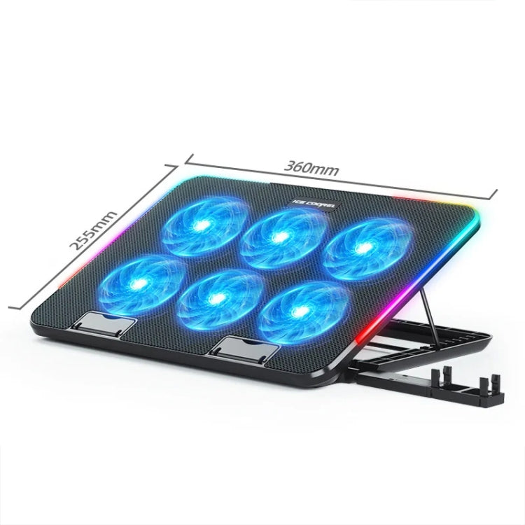 ICE COOREL A9R 6-fans Adjustable Laptop Stand Radiator with RGB Atmosphere Light(Black) - Cooling Pads by ICE COOREL | Online Shopping South Africa | PMC Jewellery | Buy Now Pay Later Mobicred