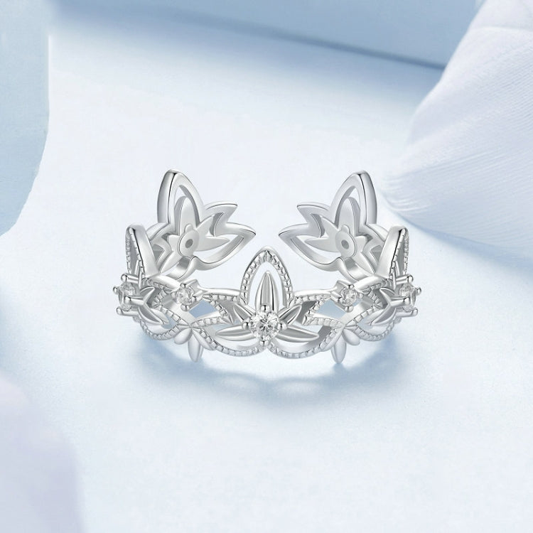 S925 Sterling Silver Hollow Lotus Open Ring Adjustable Flower Ring(BSR602-E) - Rings by PMC Jewellery | Online Shopping South Africa | PMC Jewellery | Buy Now Pay Later Mobicred