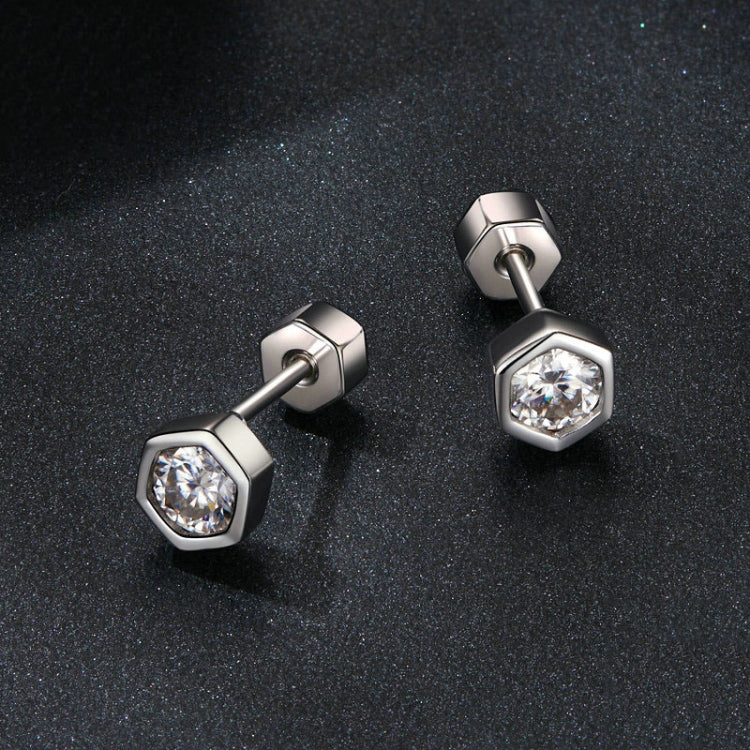 S925 Sterling Silver Plated With Platinum Shining Moissanite Hexagonal Earrings(MSE063) - Stud Earrings & Earrings by PMC Jewellery | Online Shopping South Africa | PMC Jewellery | Buy Now Pay Later Mobicred