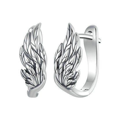 S925 Sterling Silver Oxidized Ear Buckle Wing Shape Earrings(SCE1795) - Stud Earrings & Earrings by PMC Jewellery | Online Shopping South Africa | PMC Jewellery | Buy Now Pay Later Mobicred