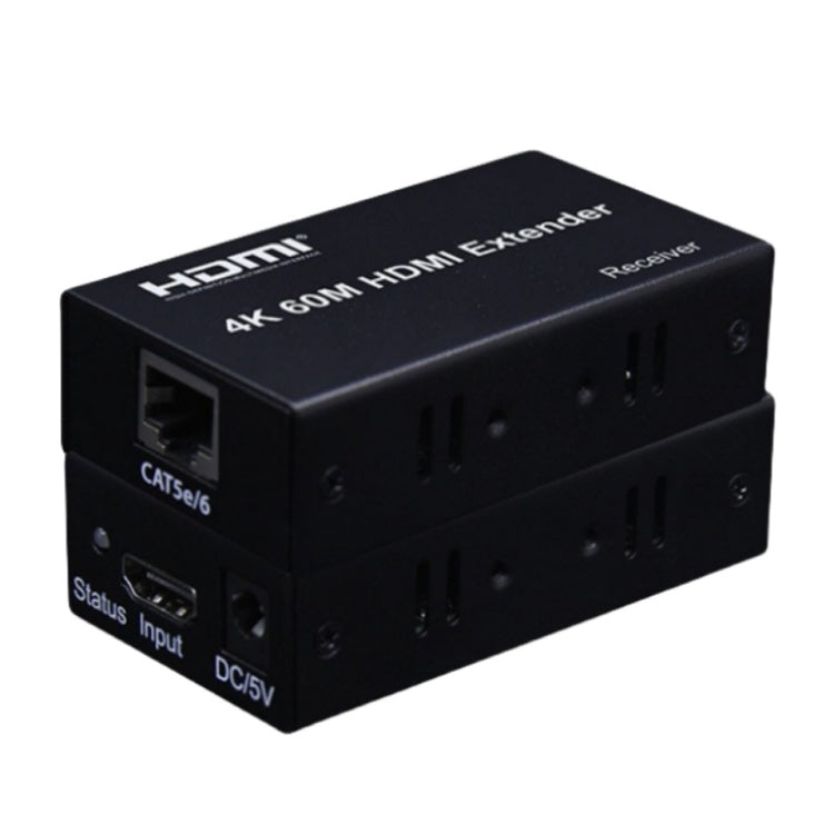 HDMI To RJ45 Single Ethernet Cable 60m Extender 4K HD Cable Signal Amplifier, Transmitter+Receiver UK Plug(Black) - Amplifier by PMC Jewellery | Online Shopping South Africa | PMC Jewellery | Buy Now Pay Later Mobicred