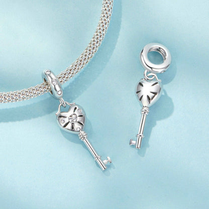 S925 Sterling Silver Platinum-plated Three-dimensional Heart Key-shaped Beaded Jewelry Pendants(SCC2885) - Jewelry Accessories by PMC Jewellery | Online Shopping South Africa | PMC Jewellery | Buy Now Pay Later Mobicred