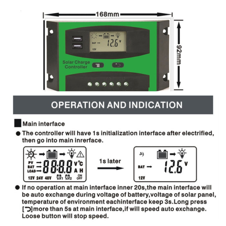 20A 12V/24V Solar Charge And Discharge Controller Dual USB Port LCD Solar Cells Panel Charge Regulator - Others by PMC Jewellery | Online Shopping South Africa | PMC Jewellery | Buy Now Pay Later Mobicred