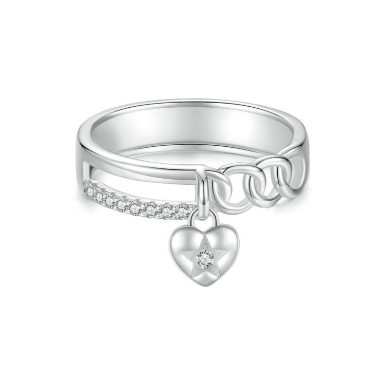 S925 Sterling Silver Platinum-plated Double-layer Chain Heart-shaped Ring, Size: 7(BSR572) - Rings by PMC Jewellery | Online Shopping South Africa | PMC Jewellery | Buy Now Pay Later Mobicred