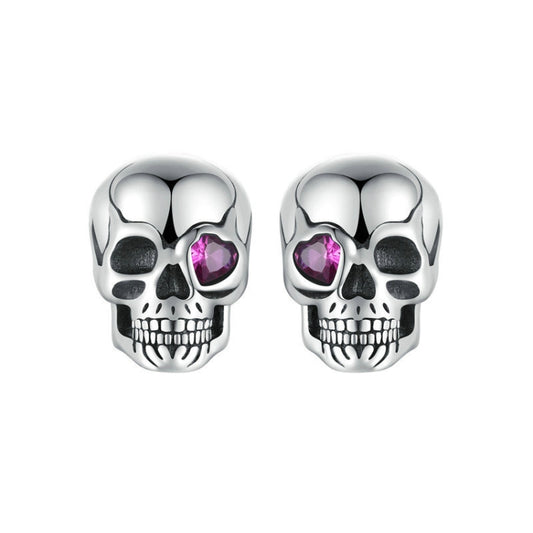 S925 Sterling Silver Oxidized Dark Style Skull Earrings Halloween Earrings(SCE1771) - Stud Earrings & Earrings by PMC Jewellery | Online Shopping South Africa | PMC Jewellery | Buy Now Pay Later Mobicred