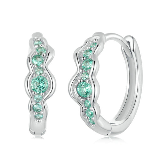 S925 Sterling Silver With Platinum-Plated Sweet Green Ocean Wave Earrings(BSE1034) - Stud Earrings & Earrings by PMC Jewellery | Online Shopping South Africa | PMC Jewellery | Buy Now Pay Later Mobicred