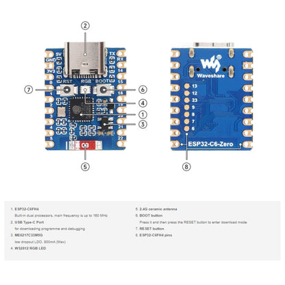 Waveshare ESP32-C6 Mini WiFi 6 & Bluetooth 5 Dual Processors Development Board, Spec: Zero-M - Boards & Shields by Waveshare | Online Shopping South Africa | PMC Jewellery | Buy Now Pay Later Mobicred