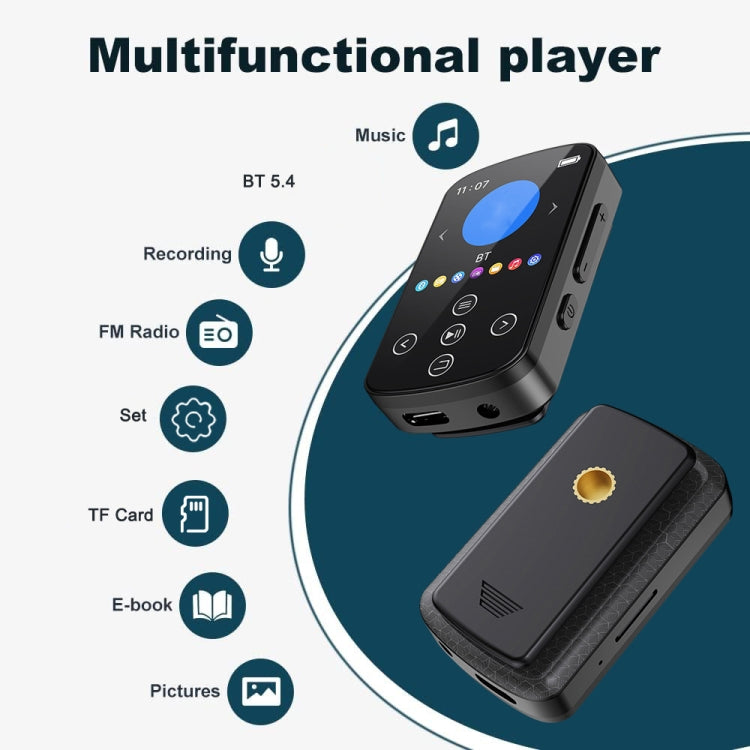 MP3 Bluetooth Music Player HIFI Sports Clip Touch Screen MP4, Memory: 32GB(Black) - MP3 Player by PMC Jewellery | Online Shopping South Africa | PMC Jewellery | Buy Now Pay Later Mobicred