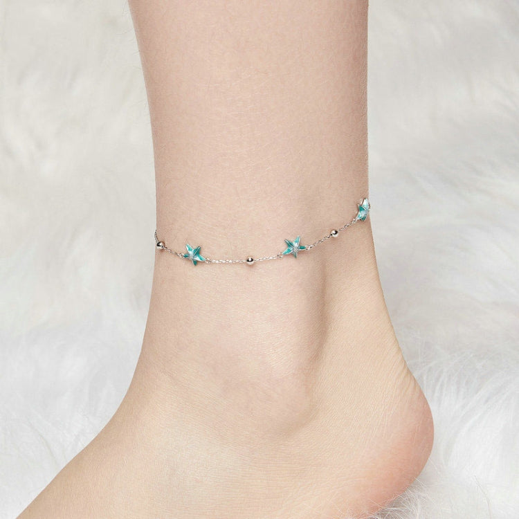 S925 Sterling Silver Platinum-plated Starfish Anklet Foot Ornament(SCT026) - Anklets by PMC Jewellery | Online Shopping South Africa | PMC Jewellery | Buy Now Pay Later Mobicred