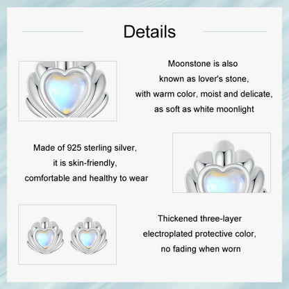 S925 Sterling Silver Platinum-plated Three-dimensional Shell Moonstone Earrings(SCE1763) - Stud Earrings & Earrings by PMC Jewellery | Online Shopping South Africa | PMC Jewellery | Buy Now Pay Later Mobicred