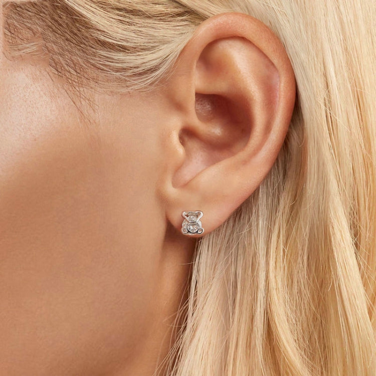 S925 Sterling Silver Platinum-plated Cute Bear Zircon Earrings(SCE1764) - Stud Earrings & Earrings by PMC Jewellery | Online Shopping South Africa | PMC Jewellery | Buy Now Pay Later Mobicred