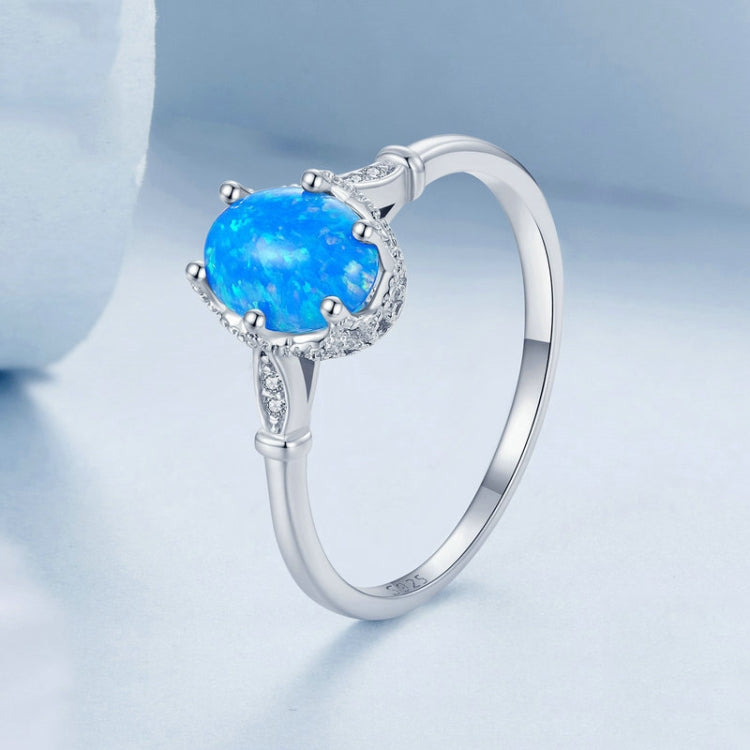 S925 Sterling Silver Ocean Blue Crown Opal Ring, Size: No. 7 - Stud Earrings & Earrings by PMC Jewellery | Online Shopping South Africa | PMC Jewellery | Buy Now Pay Later Mobicred