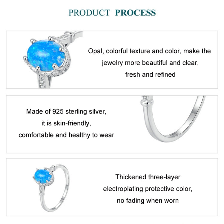 S925 Sterling Silver Ocean Blue Crown Opal Ring, Size: No. 6 - Stud Earrings & Earrings by PMC Jewellery | Online Shopping South Africa | PMC Jewellery | Buy Now Pay Later Mobicred