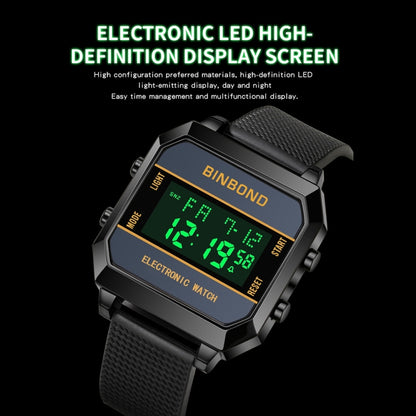 BINBOND D081 30m Waterproof Multifunctional Student Sports Electronic Watch(Black) - Silicone Strap Watches by BINBOND | Online Shopping South Africa | PMC Jewellery | Buy Now Pay Later Mobicred